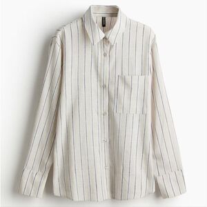 H&M Divided Linen Blend Long Sleeve Button Shirt Size Small Career Neutral Cream